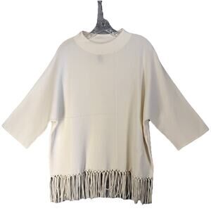 Joseph Ribkoff Womens Sweater M L Ivory Fringe Hem Mock Neck